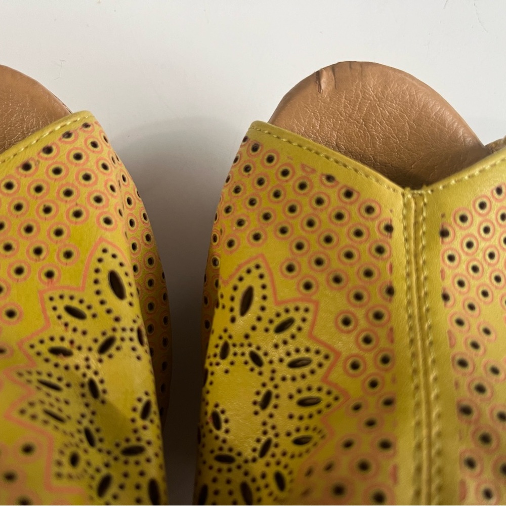 Bumper Yellow Perforated Wedge Sandals - Picture 3 of 6
